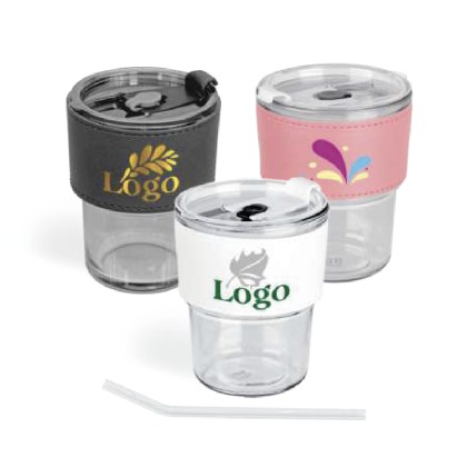 400ml Glass Mug With Leather Holder